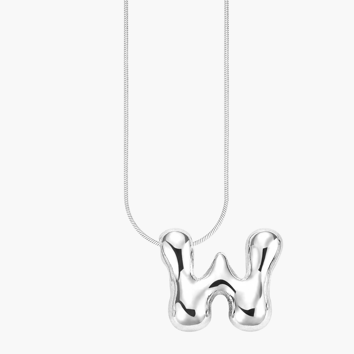 Silver Glow Bubble Letter Initial Necklace