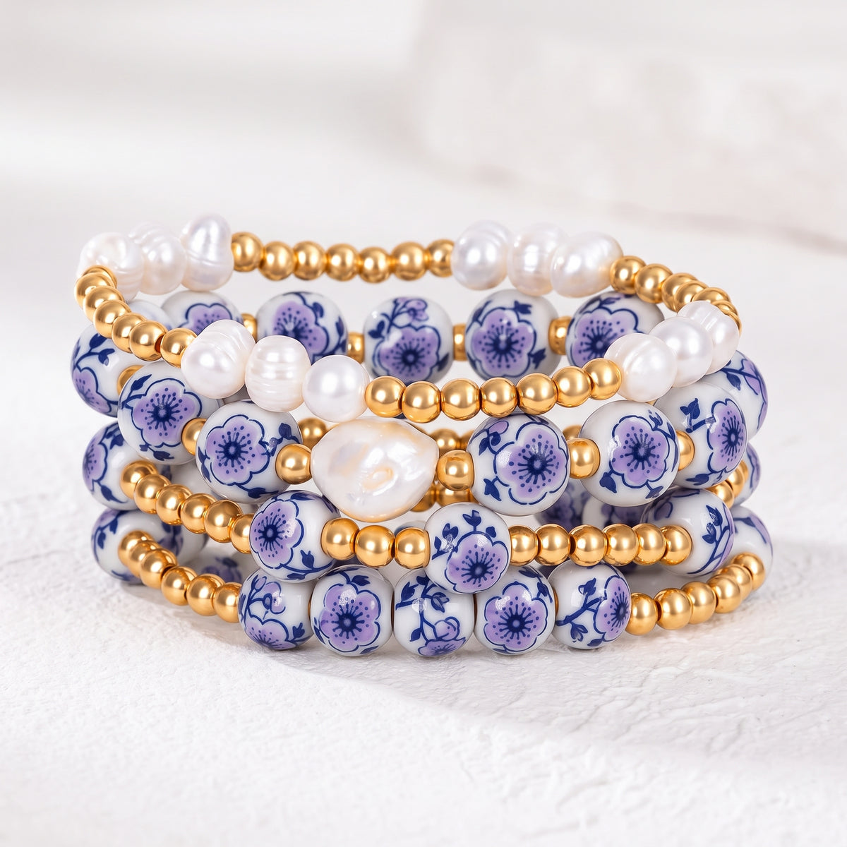 Porcelain Garden Lavender Bloom Bracelet Set