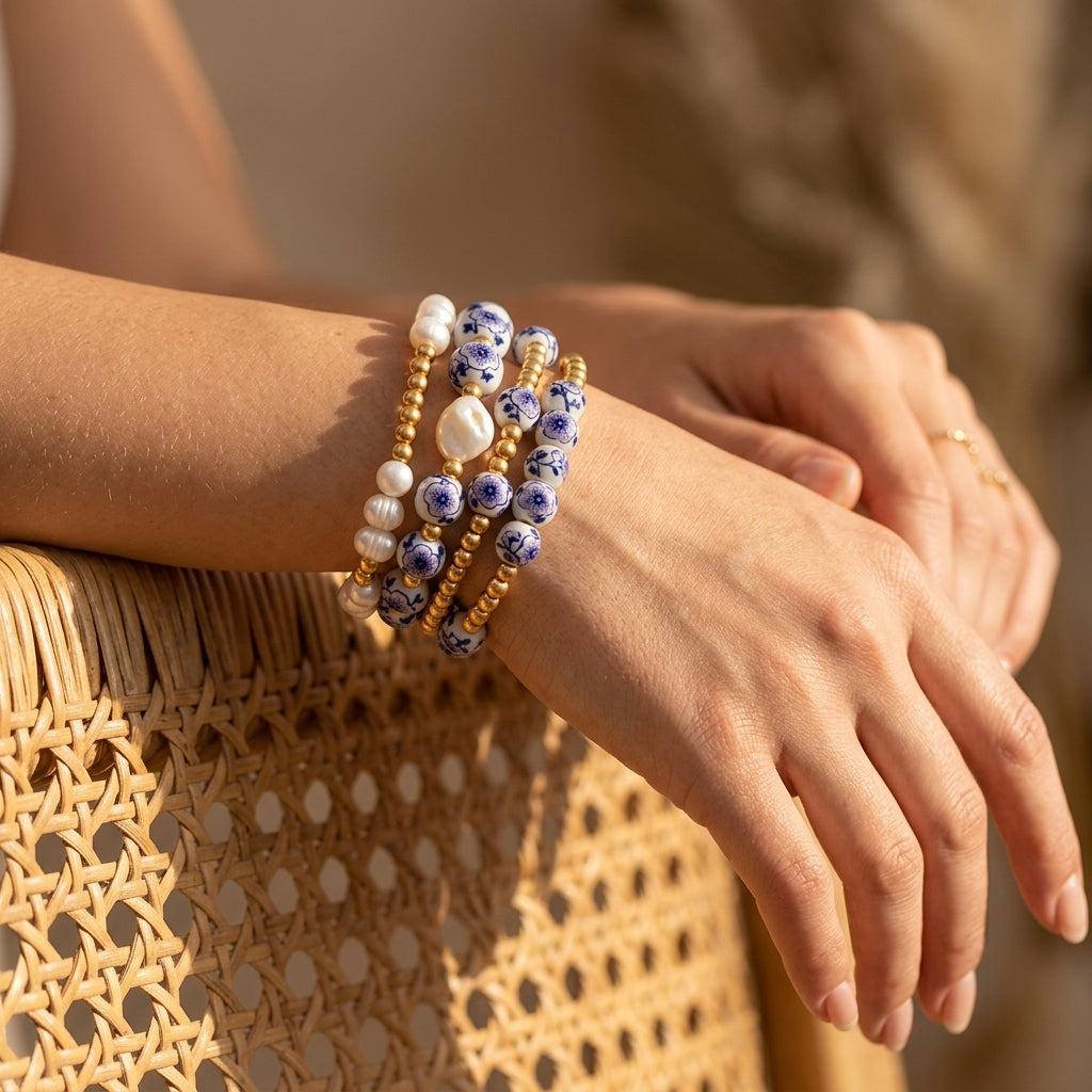 Porcelain Garden Lavender Bloom Bracelet Set