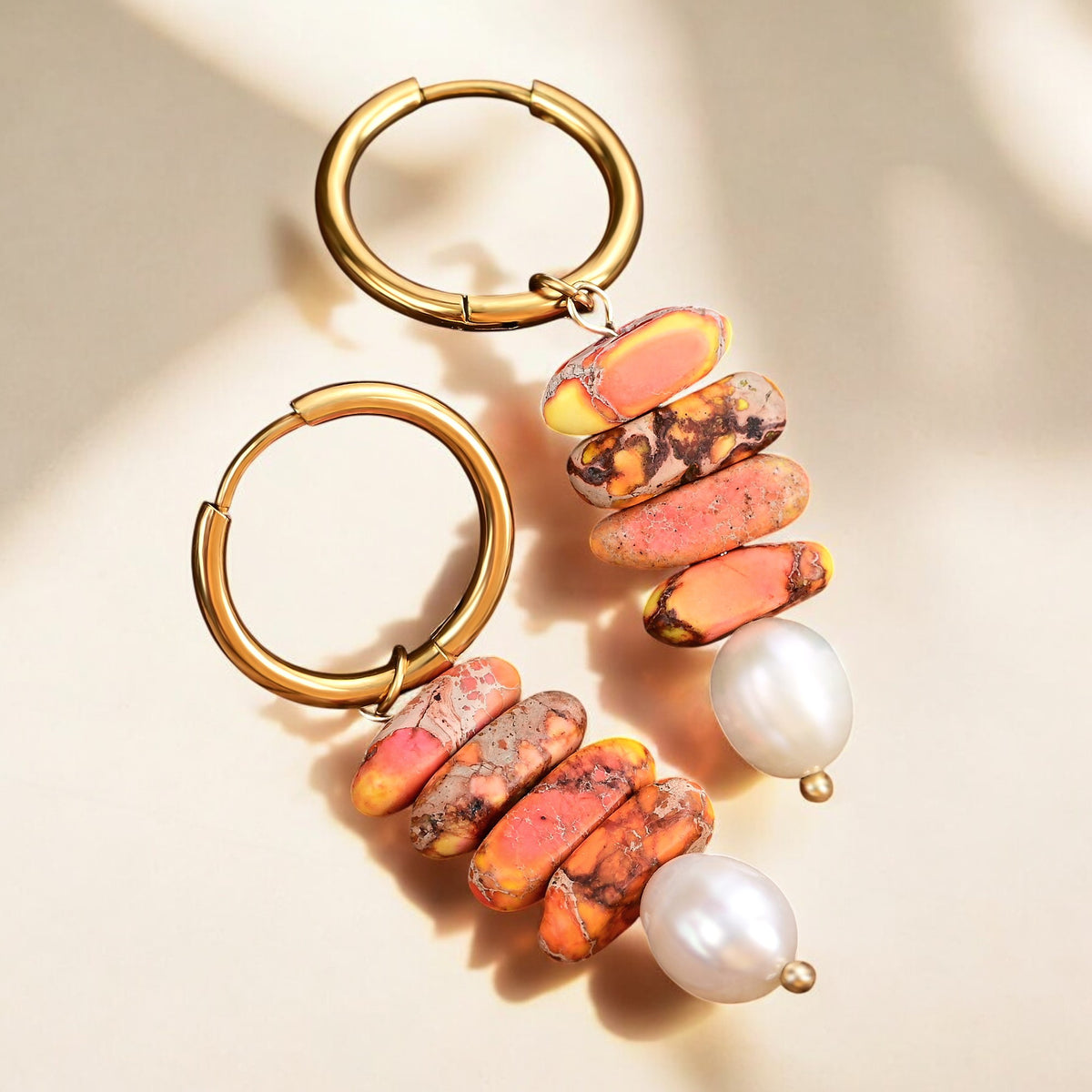 Ocean Bliss Pearl & Aventurine Jasper Hoop Drops