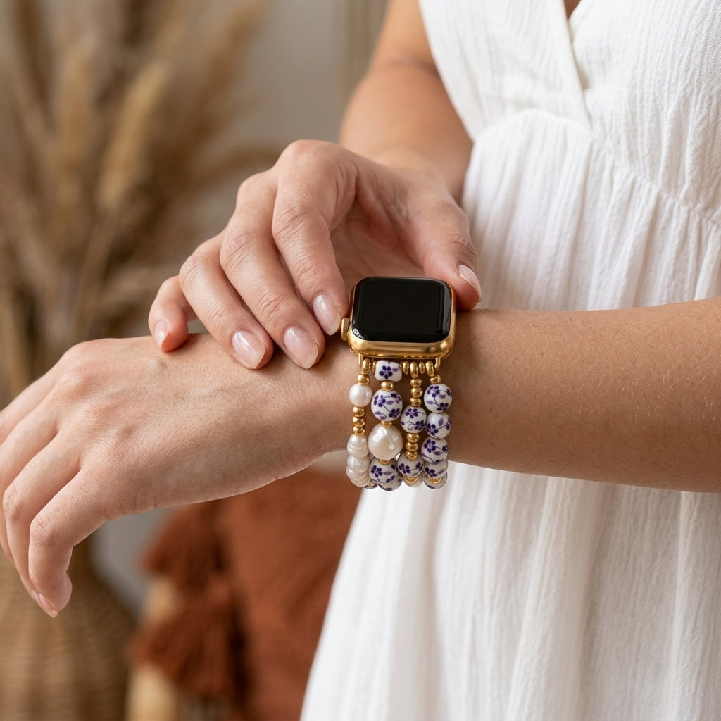 Porcelain Garden Violet Bloom Apple Watch Strap