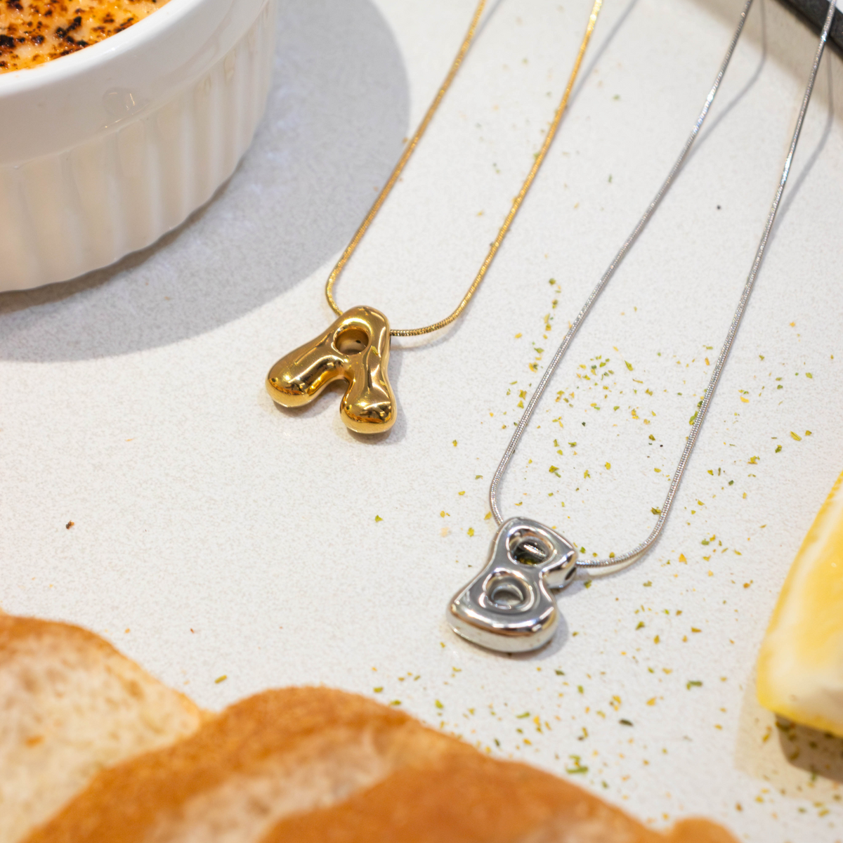 Silver Glow Bubble Letter Initial Necklace