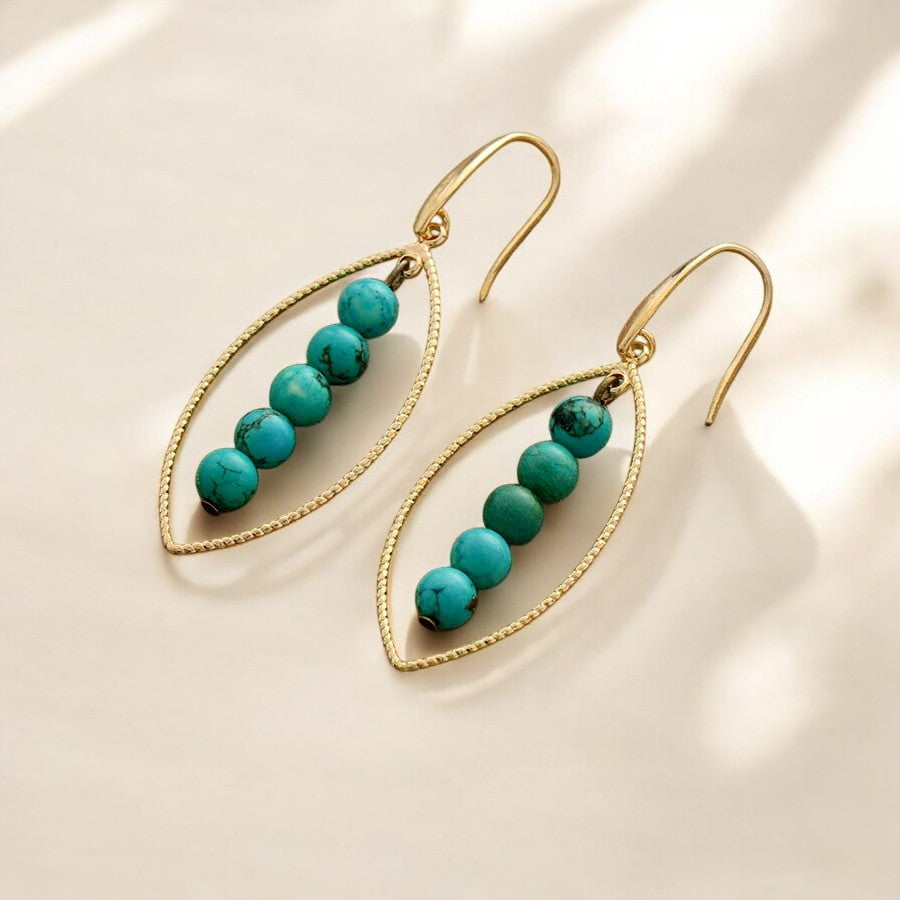 Gold Oval Turquoise Earrings