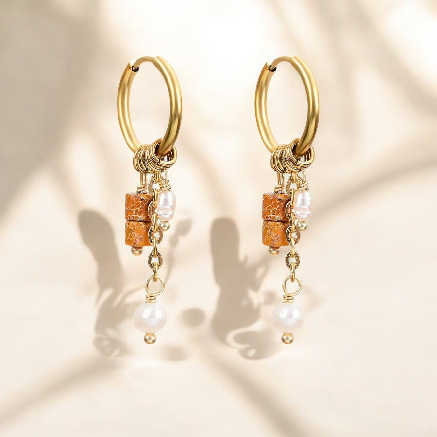 Golden Rust Bloom Drop Hoop Earrings
