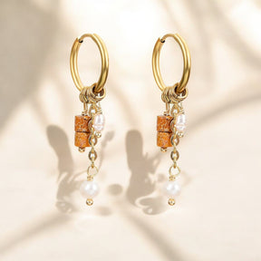 Golden Rust Bloom Drop Hoop Earrings