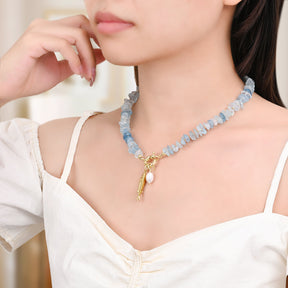 Aquamarine Pearl Charm Necklace