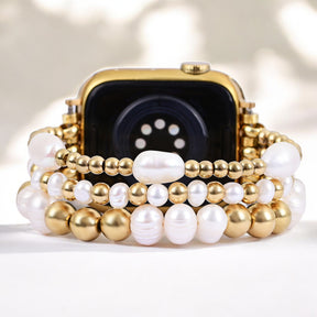 Golden Freshwater Pearl Stretch Apple Watch Strap