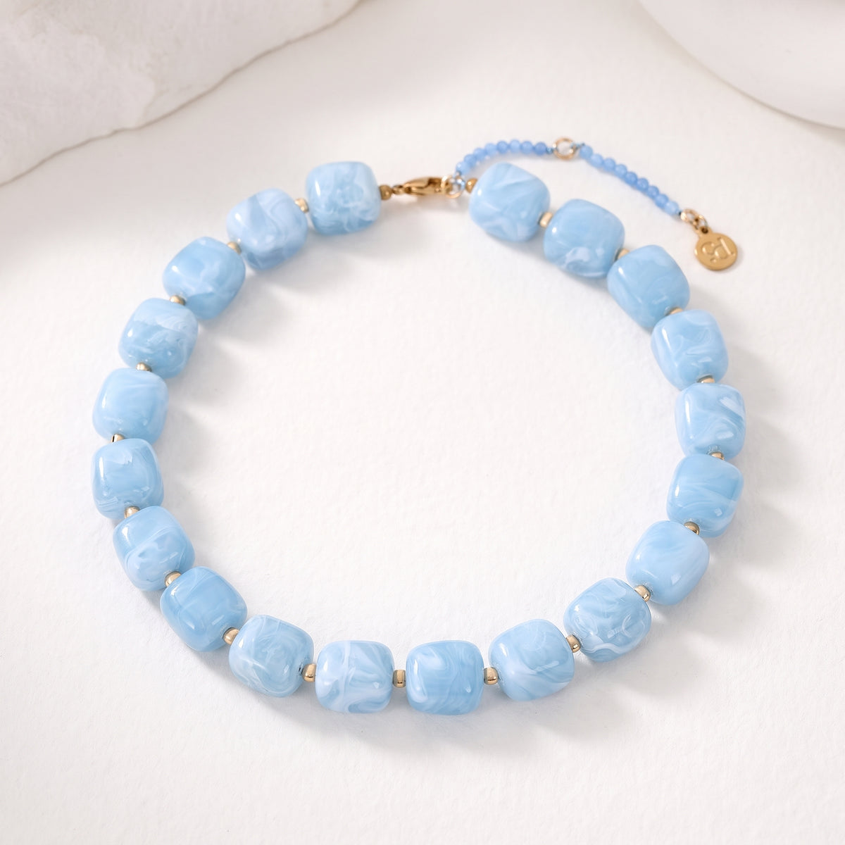 Chunky Square Bead Necklace Light Blue