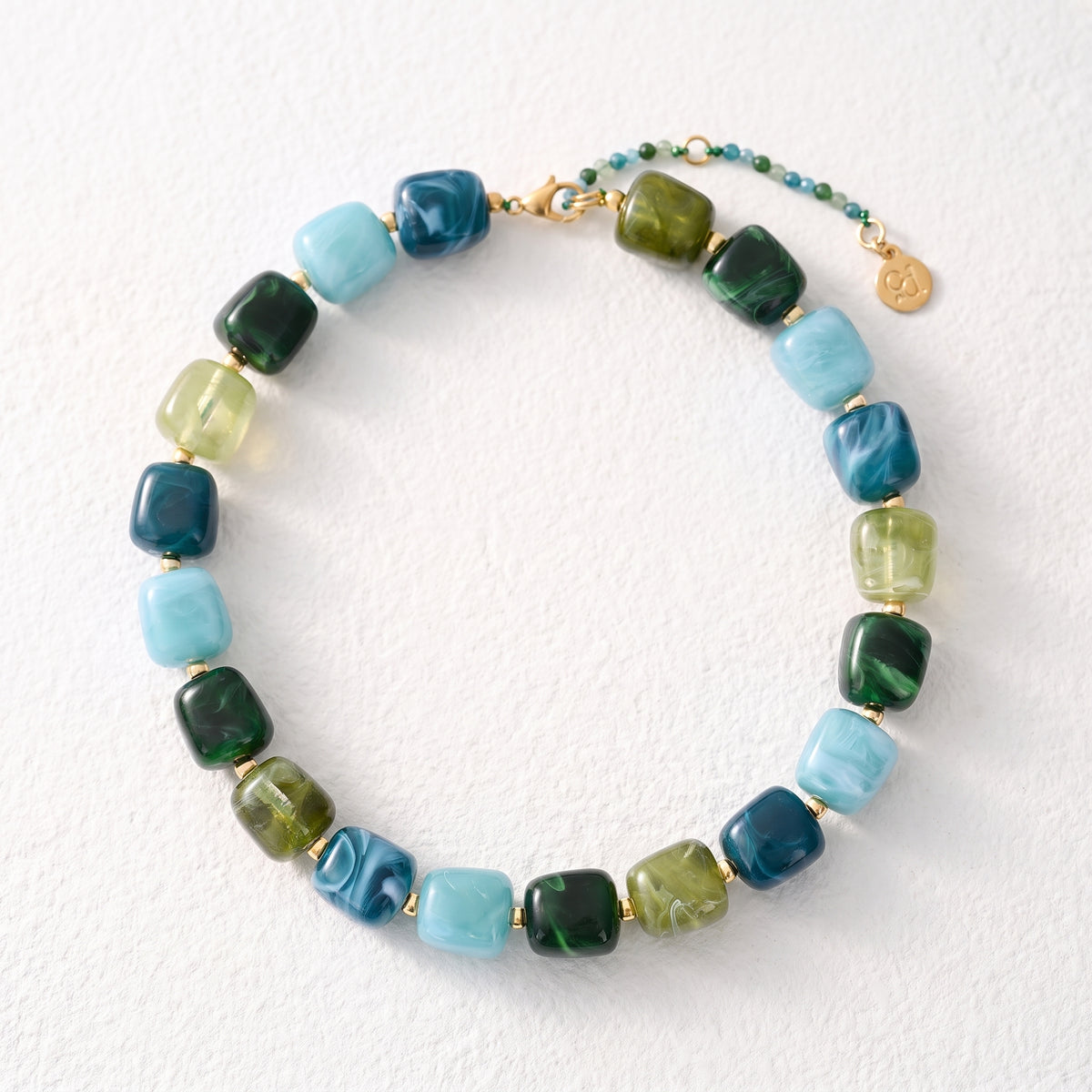 Chunky Square Bead Necklace Earth