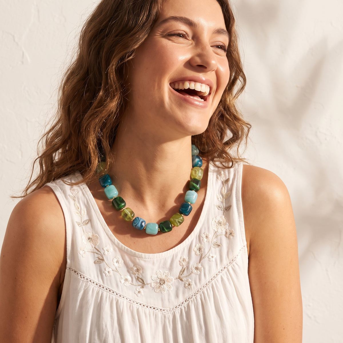 Chunky Square Bead Necklace Earth