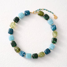 Chunky Square Bead Necklace Earth