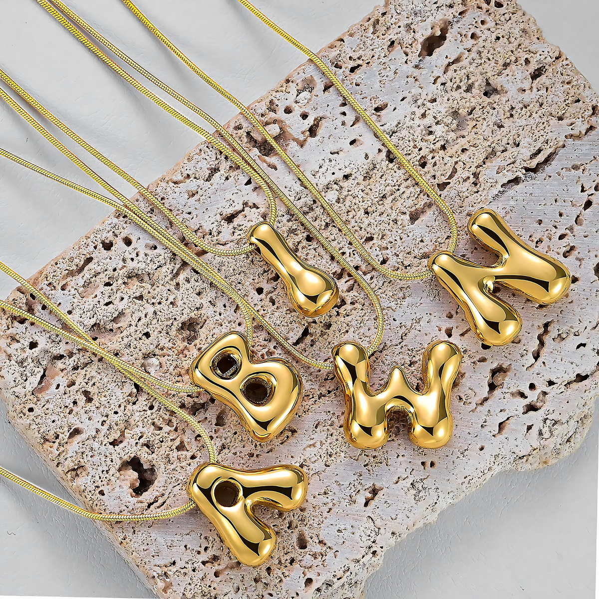 Golden Glow Bubble Letter Initial Necklace