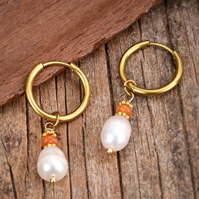 Golden Grace Pearl & Aventurine Agate Hoop Earrings