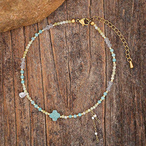 Teal Amazonite Clover Charm Anklet