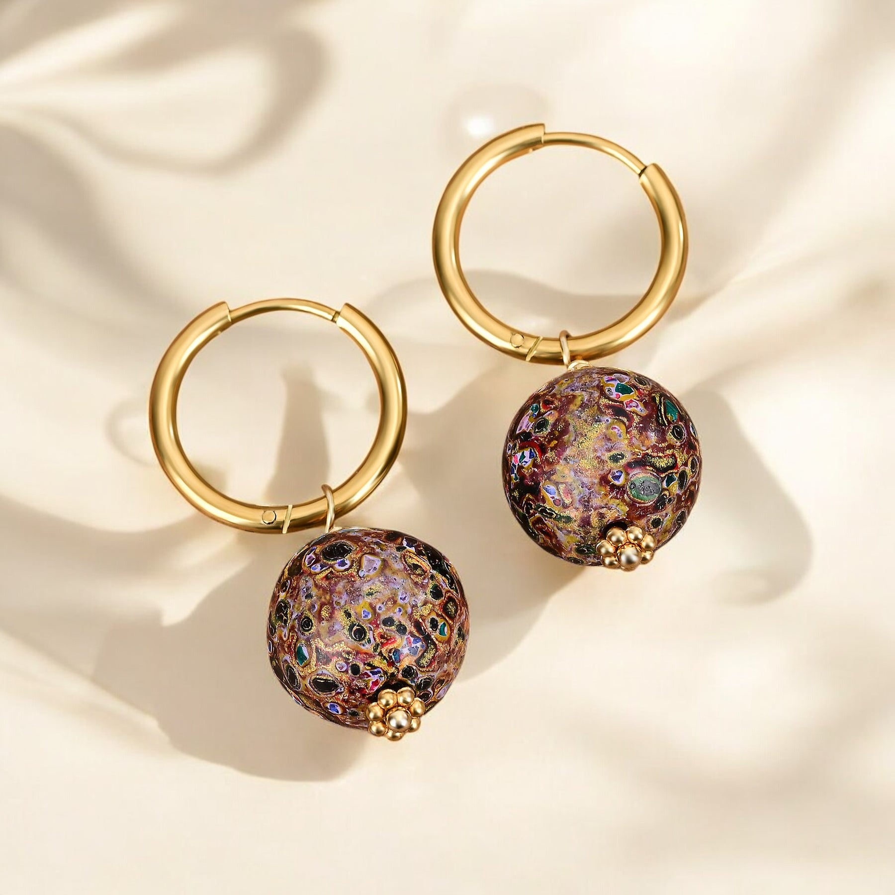 Cosmic Bloom Speckle Orb Hoop Earrings