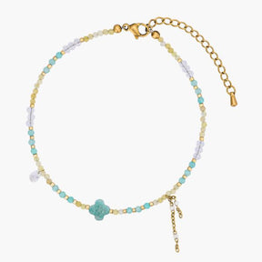 Teal Amazonite Clover Charm Anklet