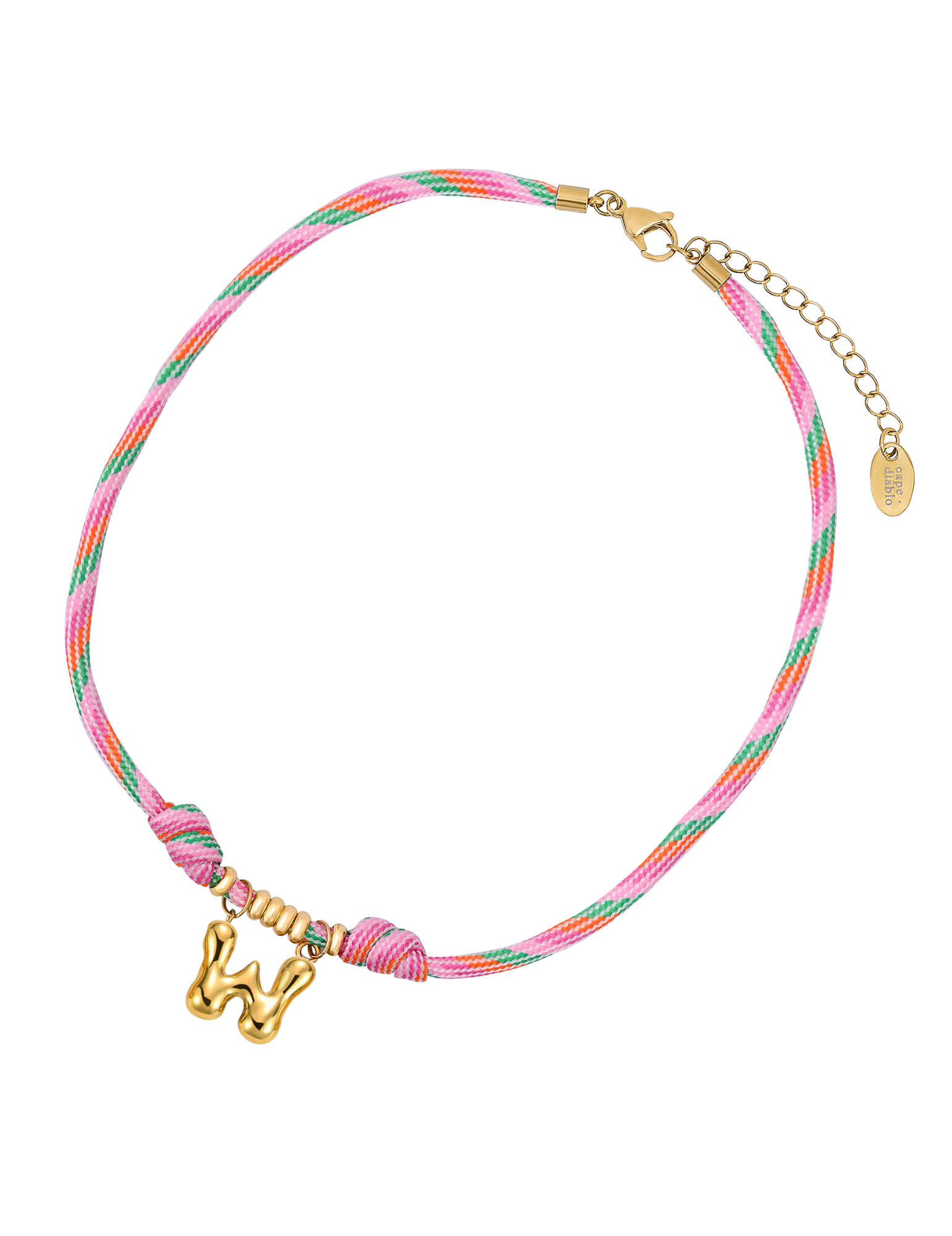 Golden Bubble Letter Rope Necklace