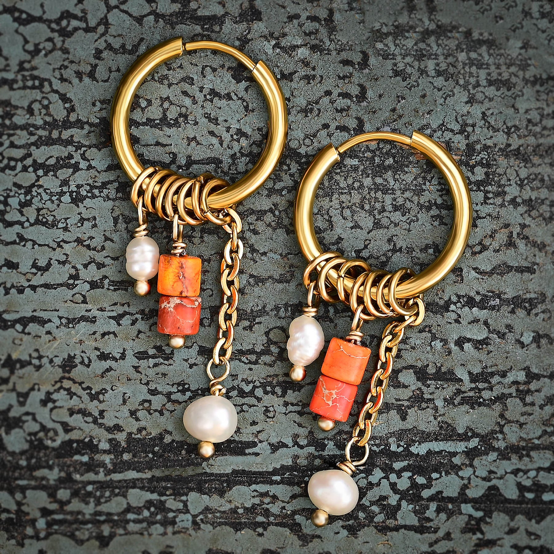 Golden Aventurine Bloom Drop Hoop Earrings