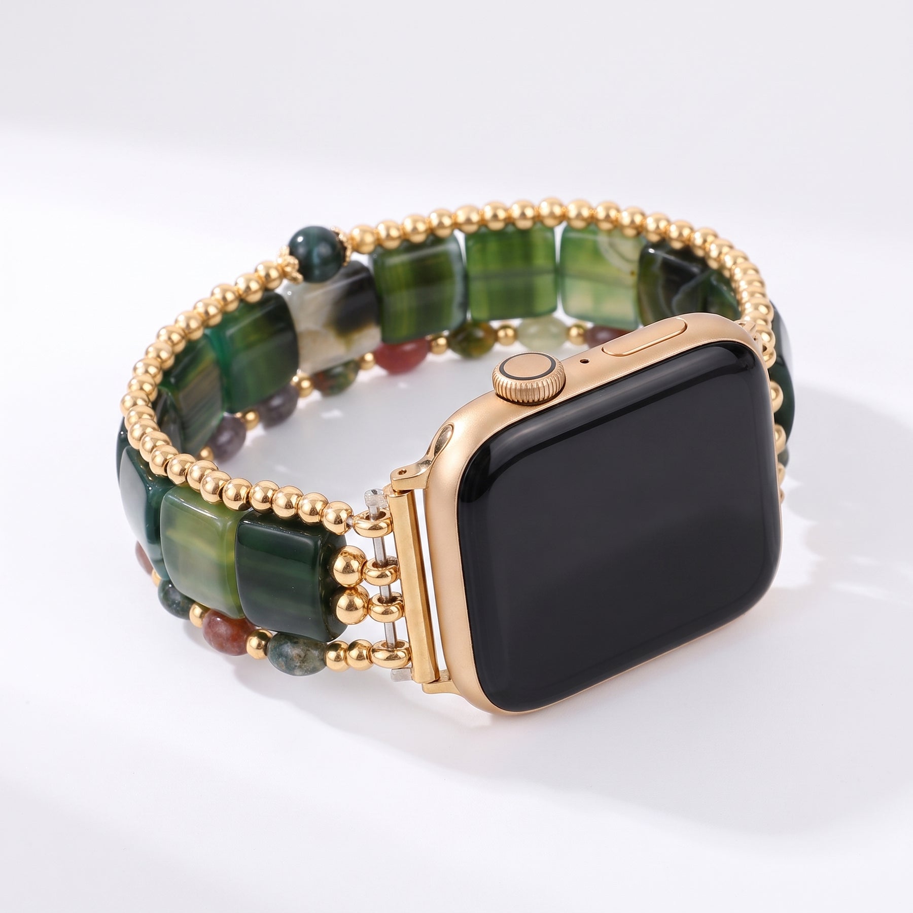 Golden Hour Agate Stretch Apple Watch Strap Silver