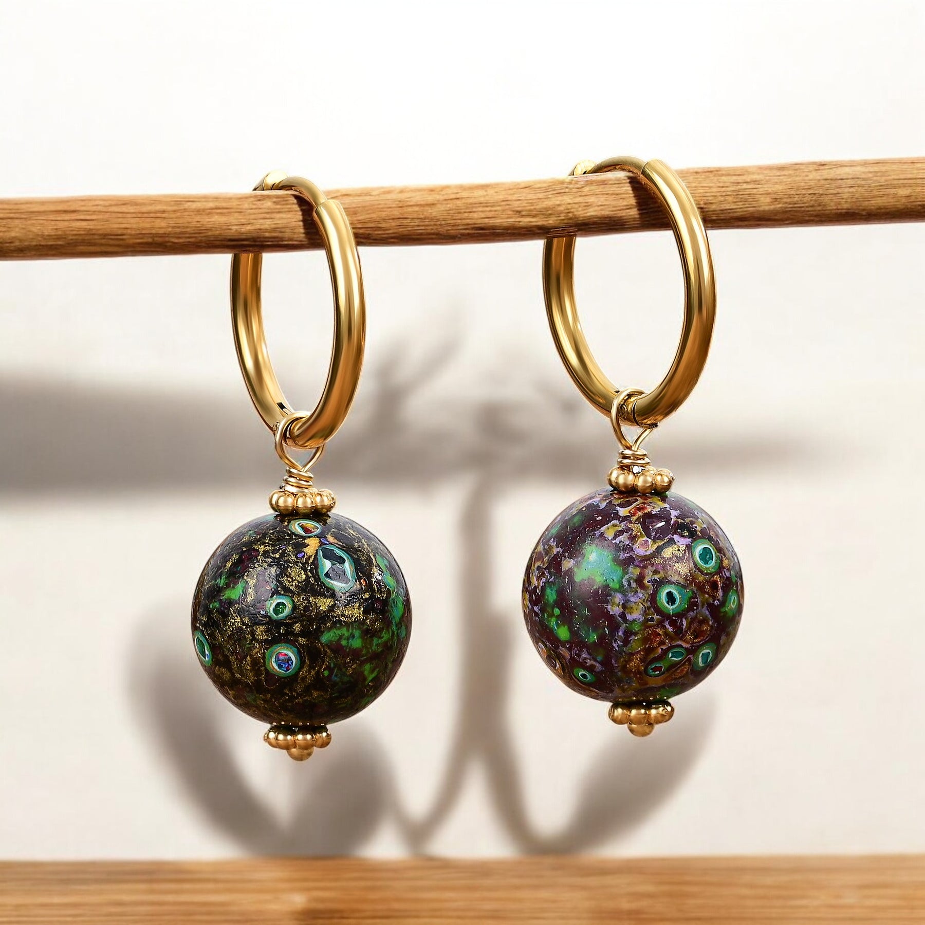 Emerald Eclipse Speckle Orb Hoop Earrings