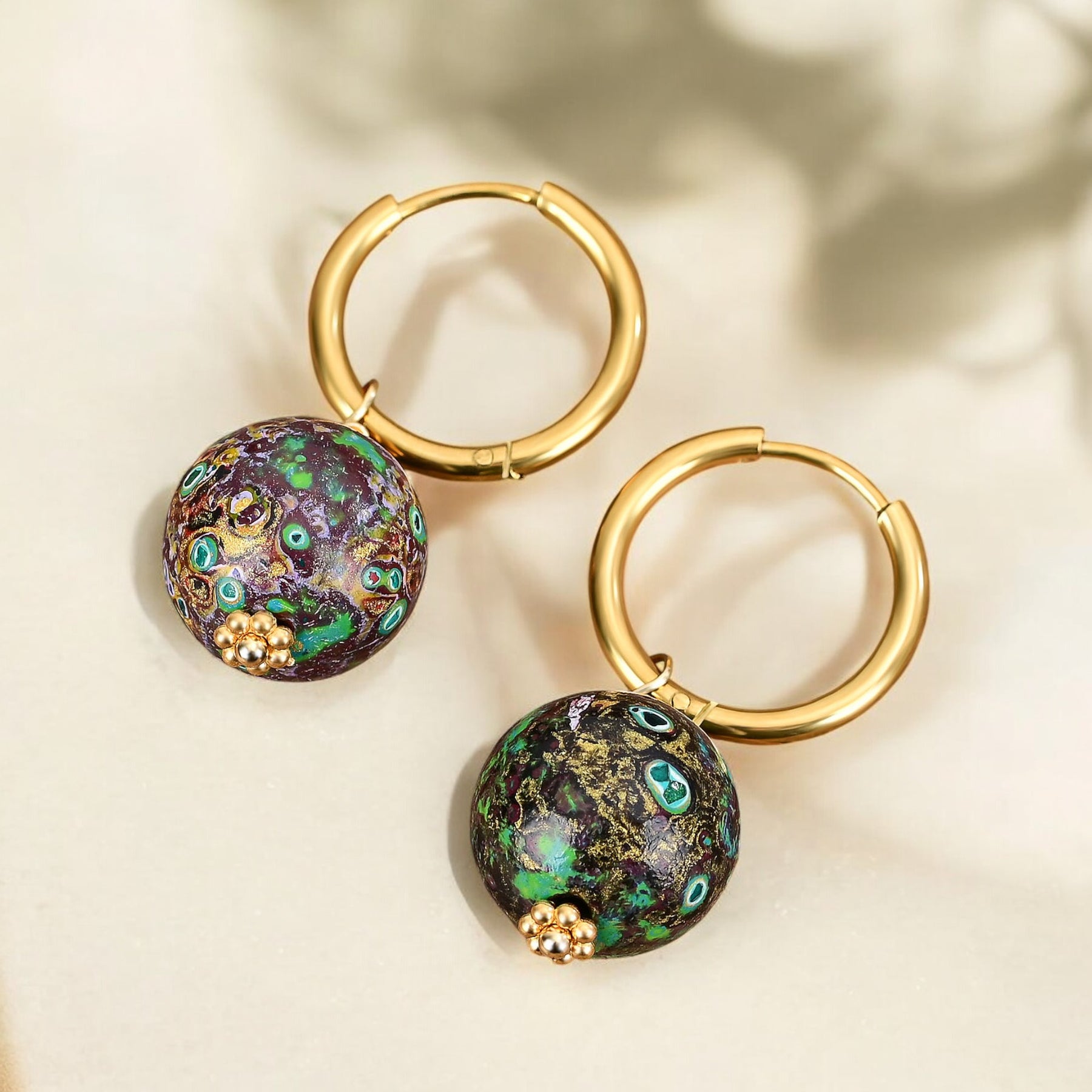 Emerald Eclipse Speckle Orb Hoop Earrings