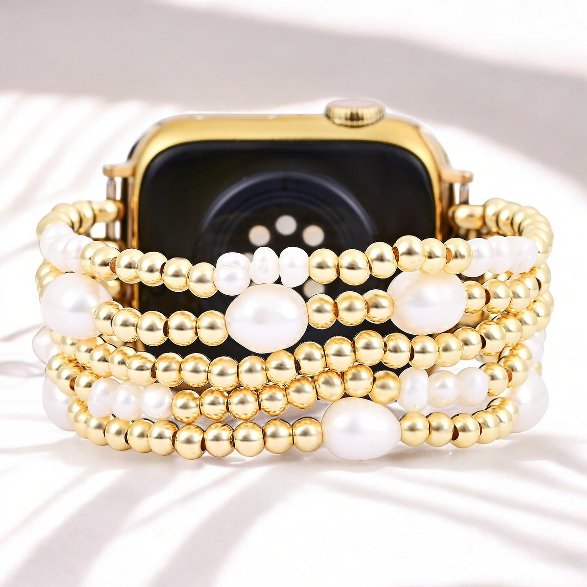 Gold and Pearl Stretch Apple Watch Strap