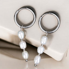Silver Lustrous Cascade Pearl Hoop Earrings