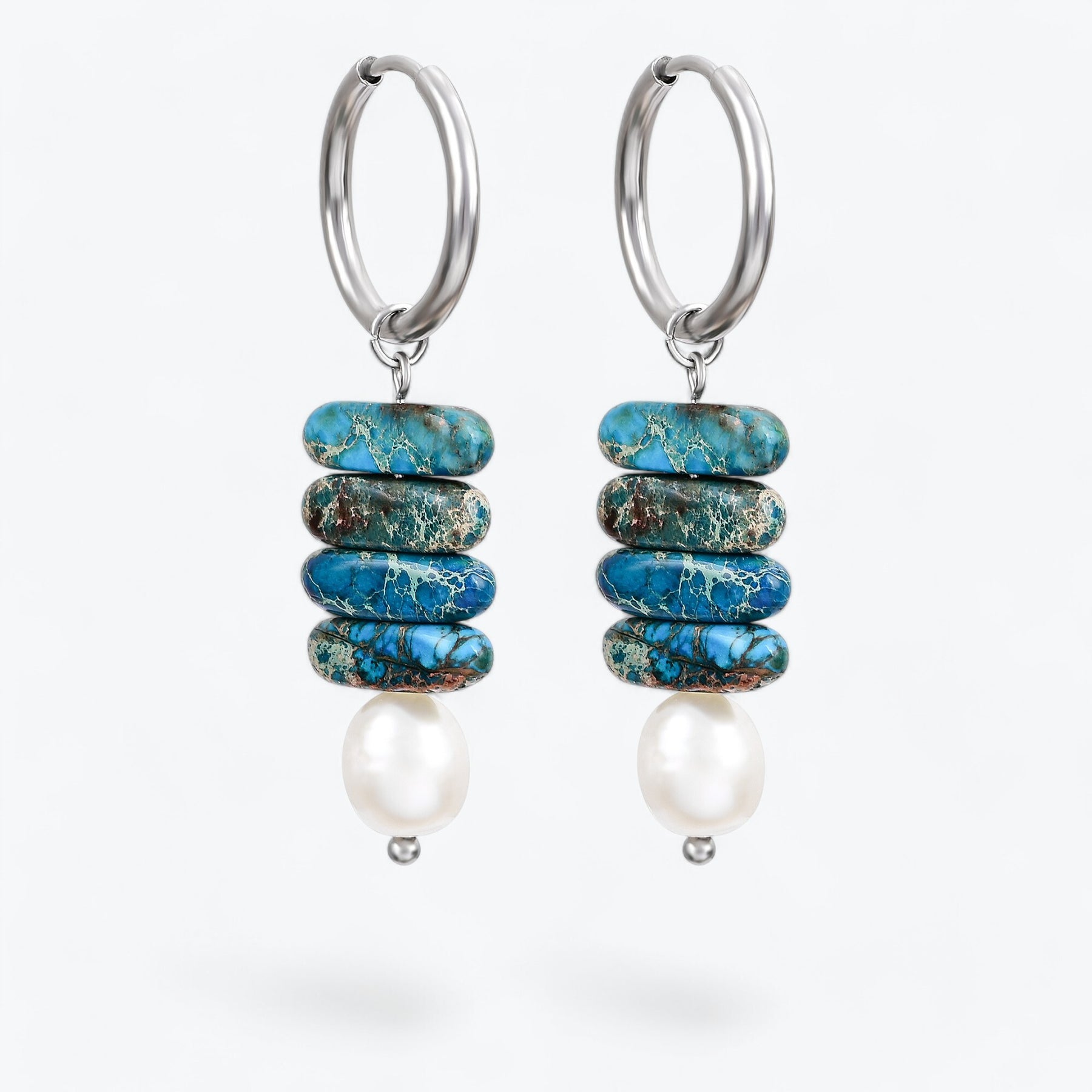 Ocean Bliss Pearl & Blue Jasper Hoop Drops