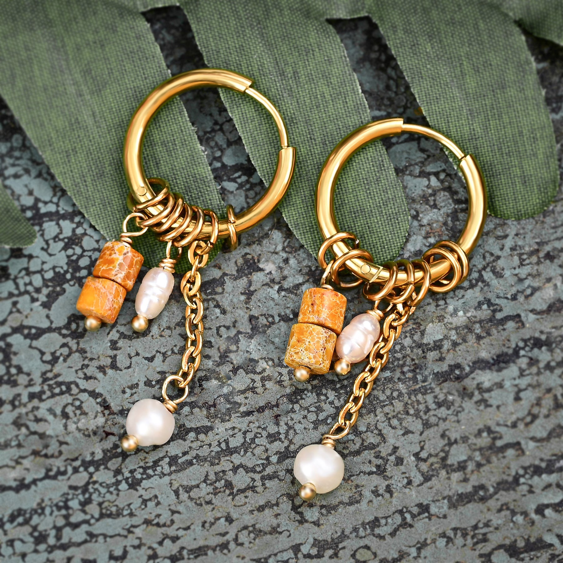 Golden Rust Bloom Drop Hoop Earrings