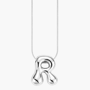 Silver Glow Bubble Letter Initial Necklace