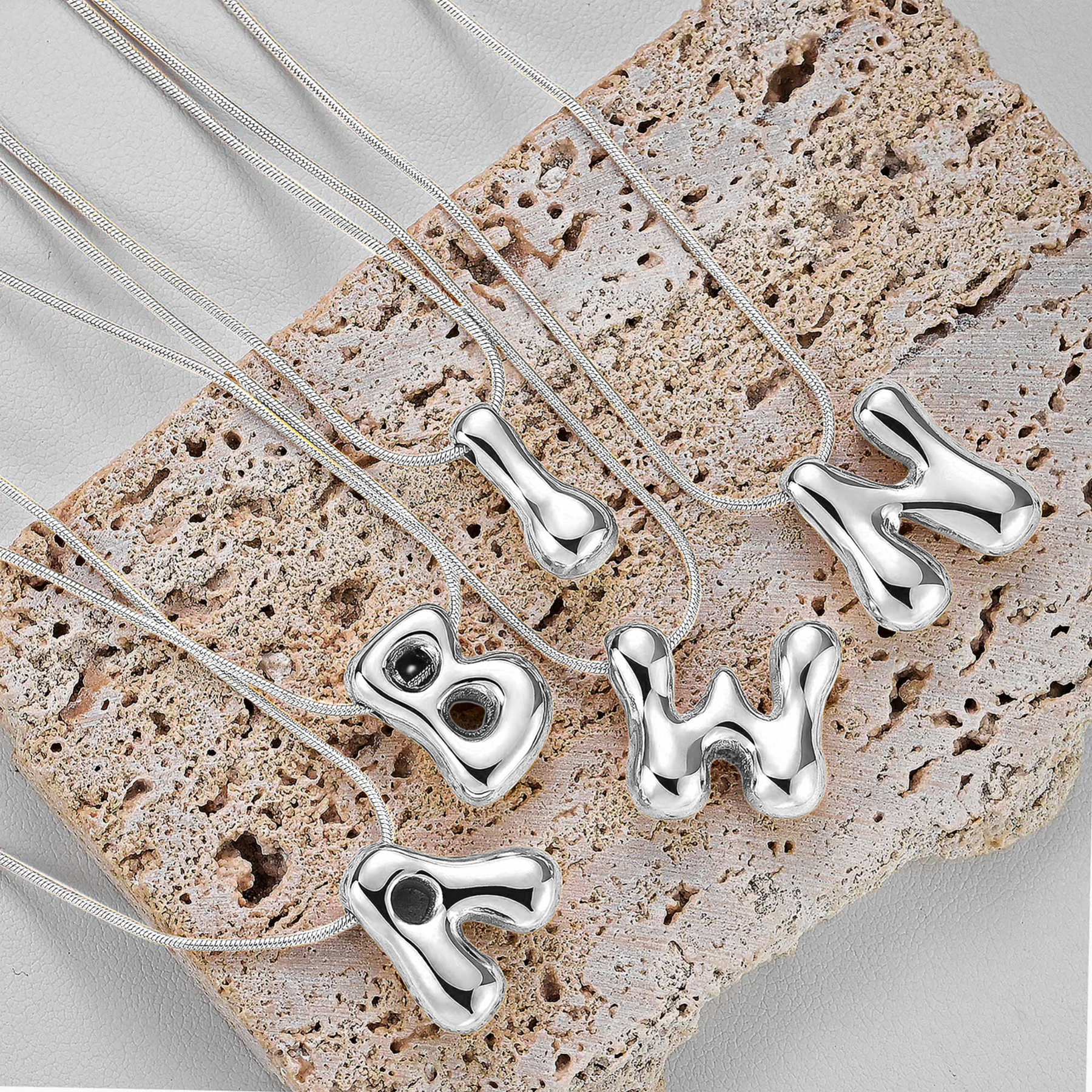 Silver Glow Bubble Letter Initial Necklace