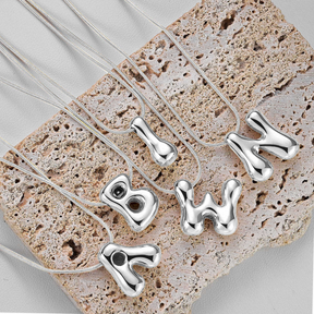 Silver Glow Bubble Letter Initial Necklace