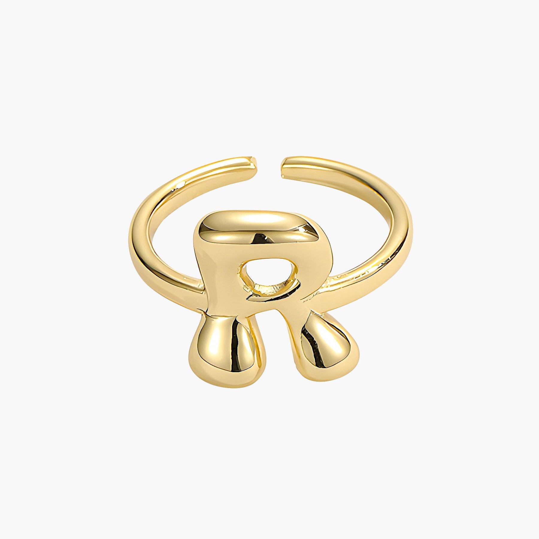 Golden Glow Bubble Letter Initial Ring