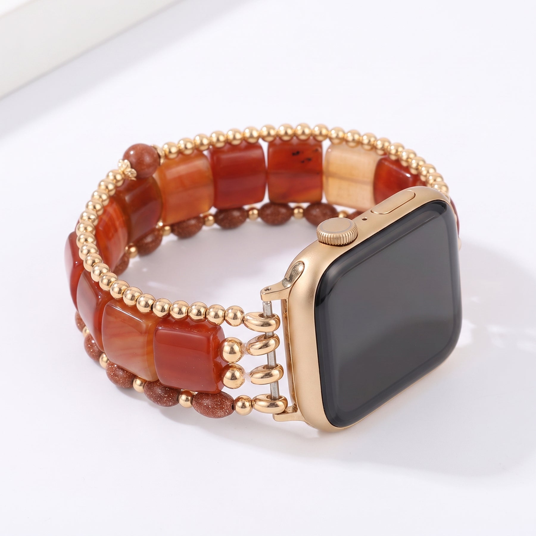 Golden Hour Agate Stretch Apple Watch Strap Silver