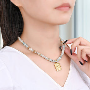 Amazonite Initial Letter Charm Necklace