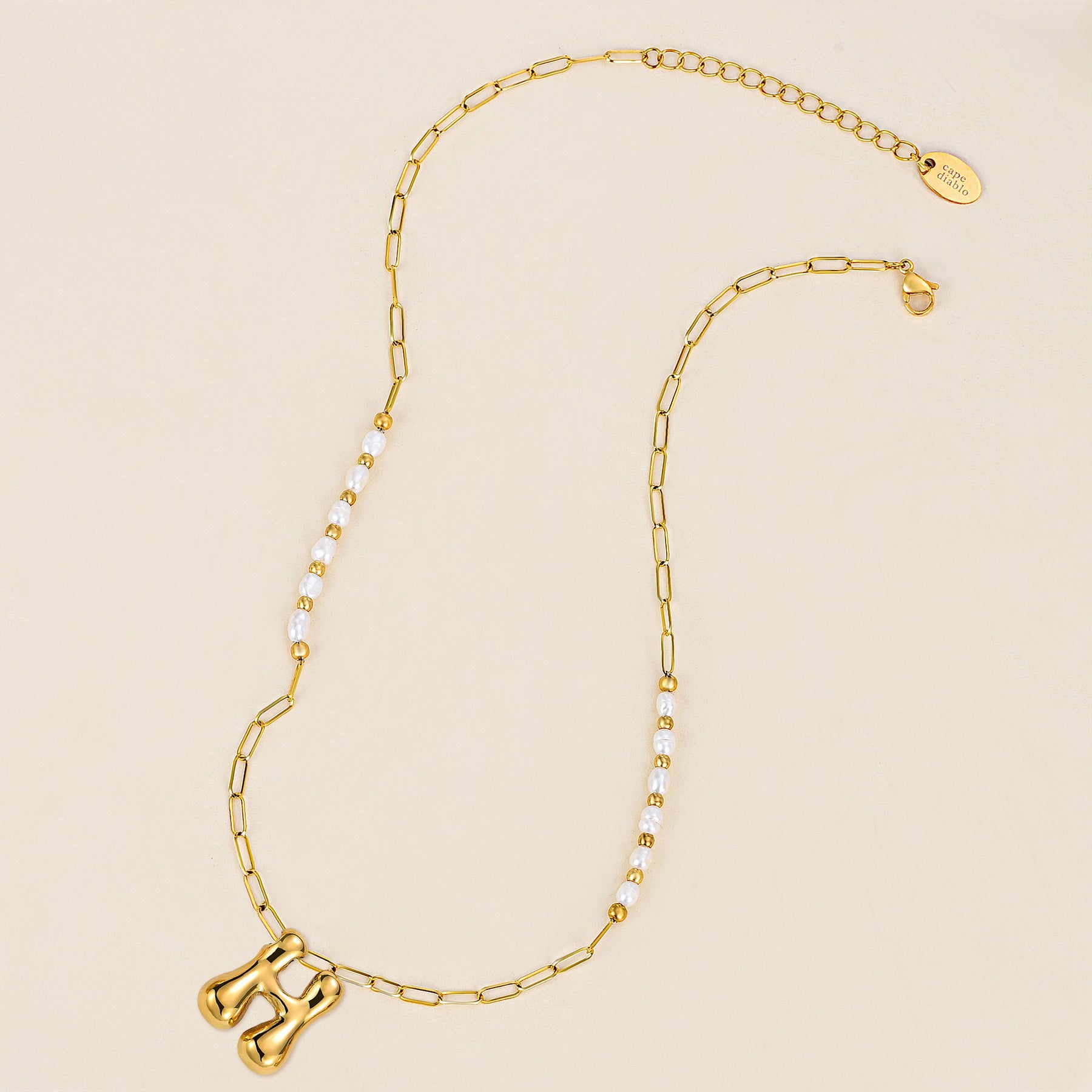 Chic Bubble Pearl Initial Chain Necklace