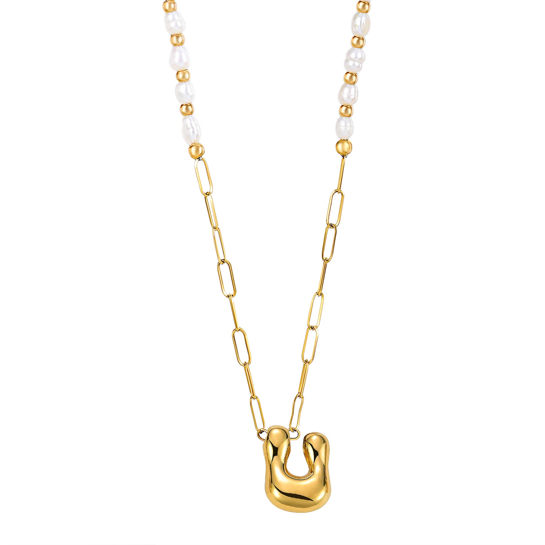 Chic Bubble Pearl Initial Chain Necklace