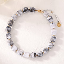 Chunky Square Bead Necklace Blue