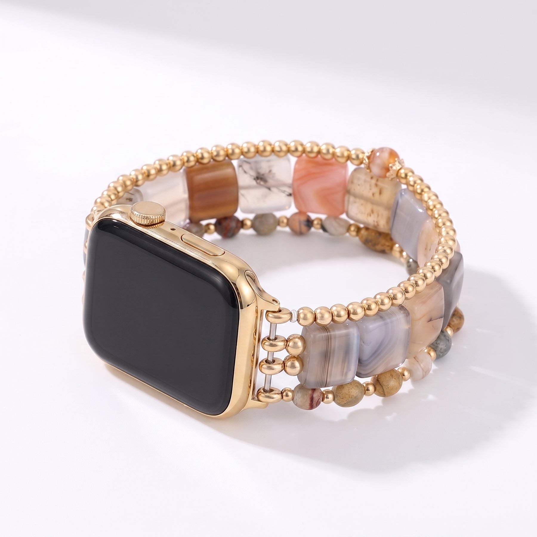 Golden Hour Agate Stretch Apple Watch Strap Silver