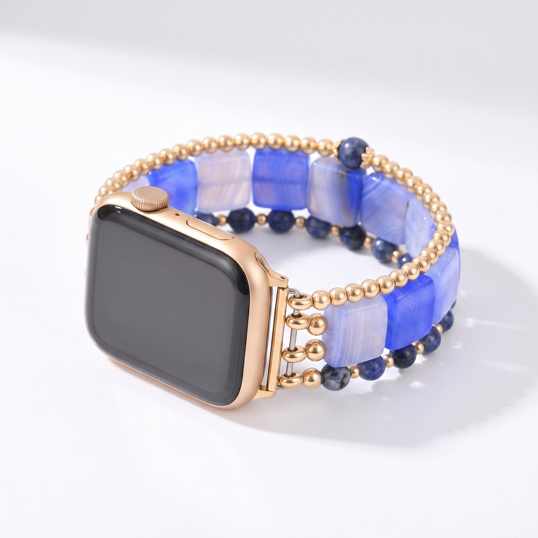 Golden Hour Agate Stretch Apple Watch Strap Silver
