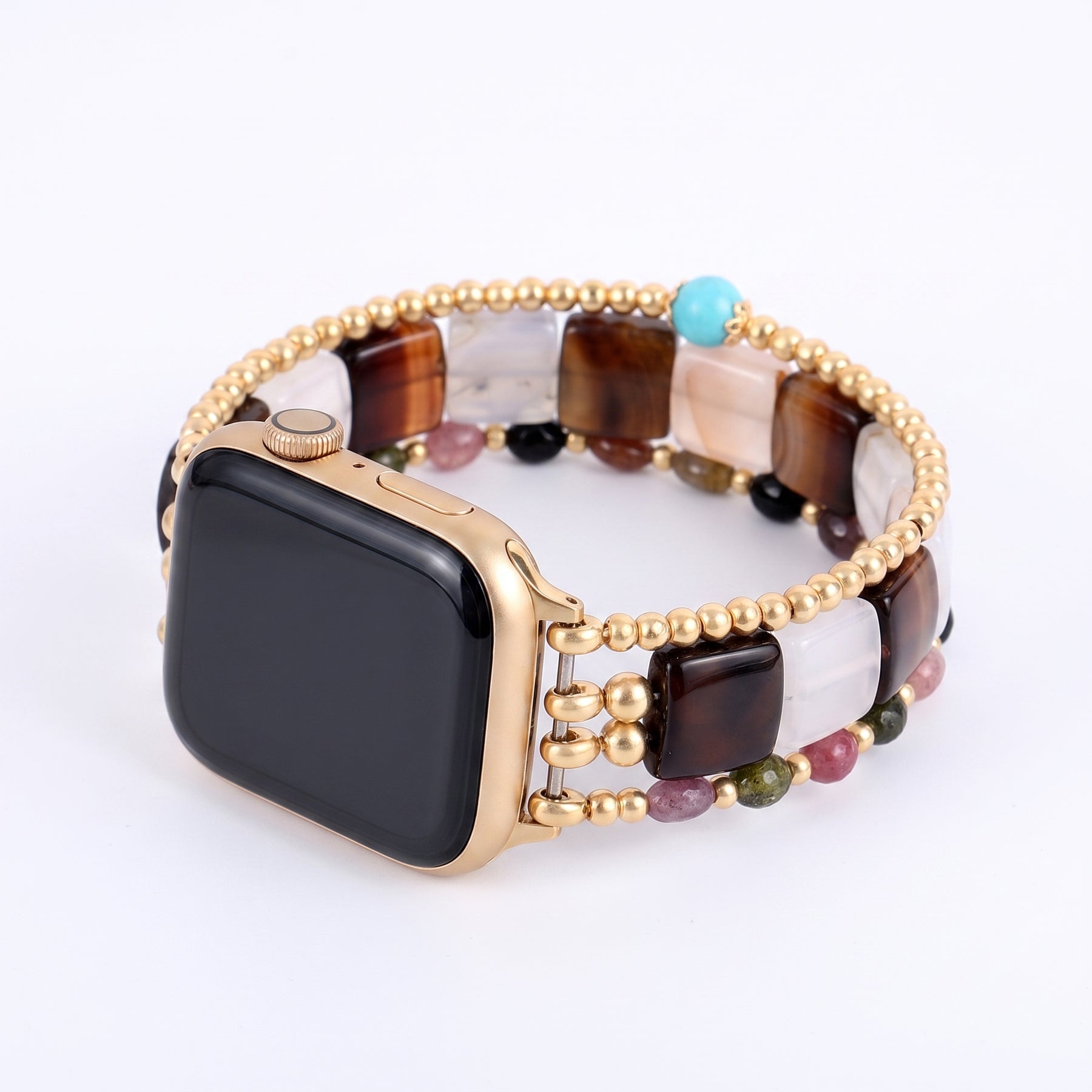 Golden Hour Agate Stretch Apple Watch Strap Silver