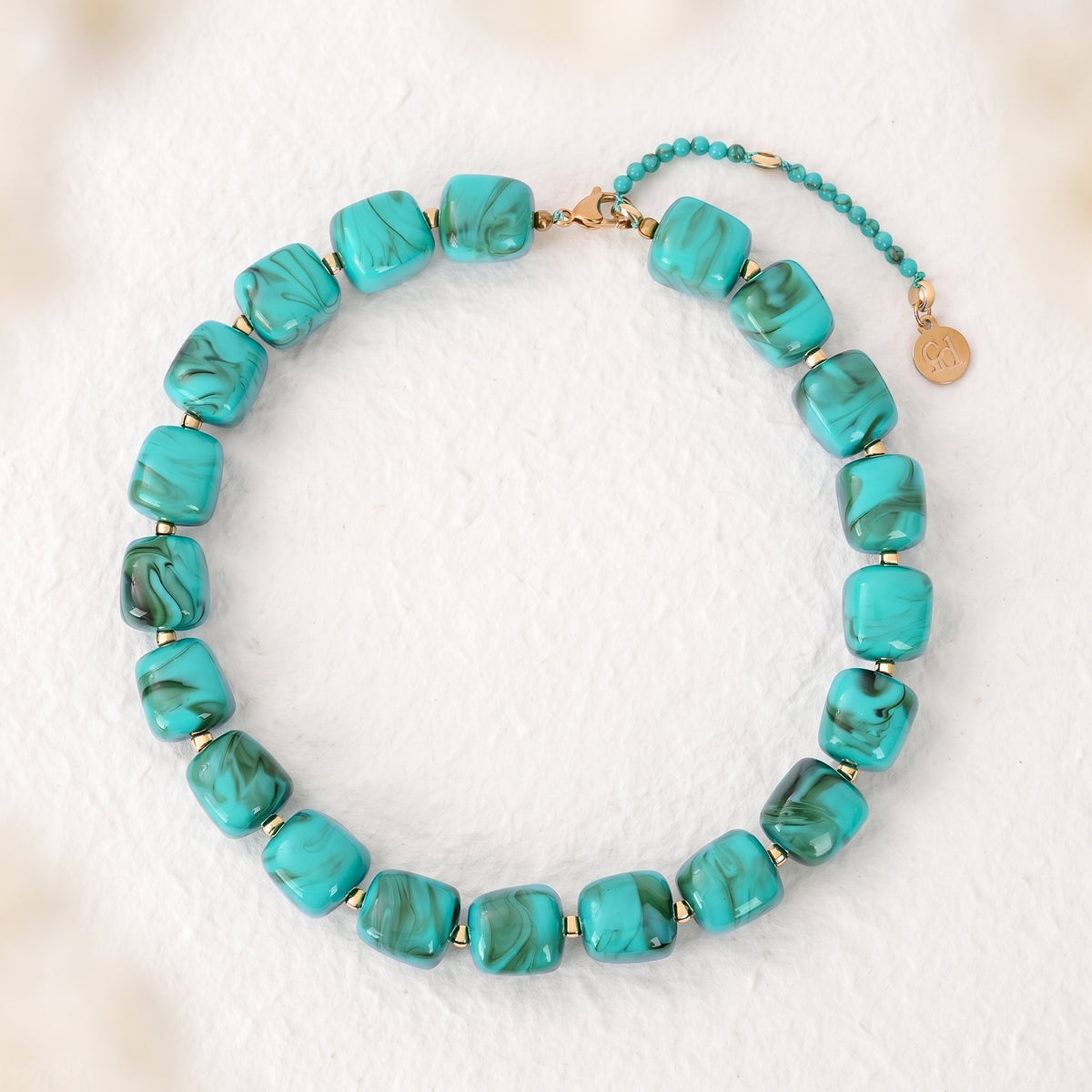Chunky Square Bead Necklace Ocean