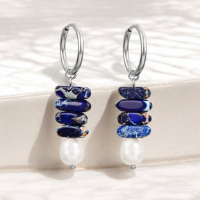 Ocean Bliss Pearl & Lapis Jasper Hoop Drops