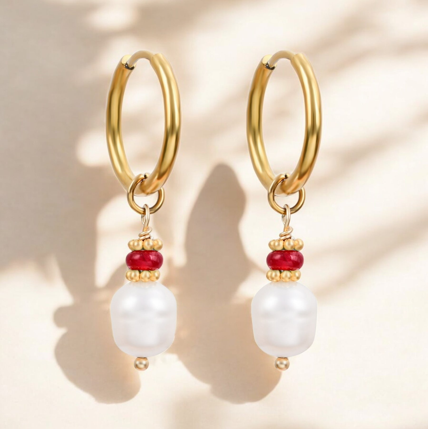 Golden Grace Pearl & Jade Agate Hoop Earrings