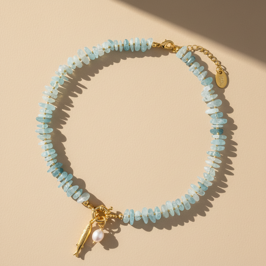 Aquamarine Pearl Charm Necklace
