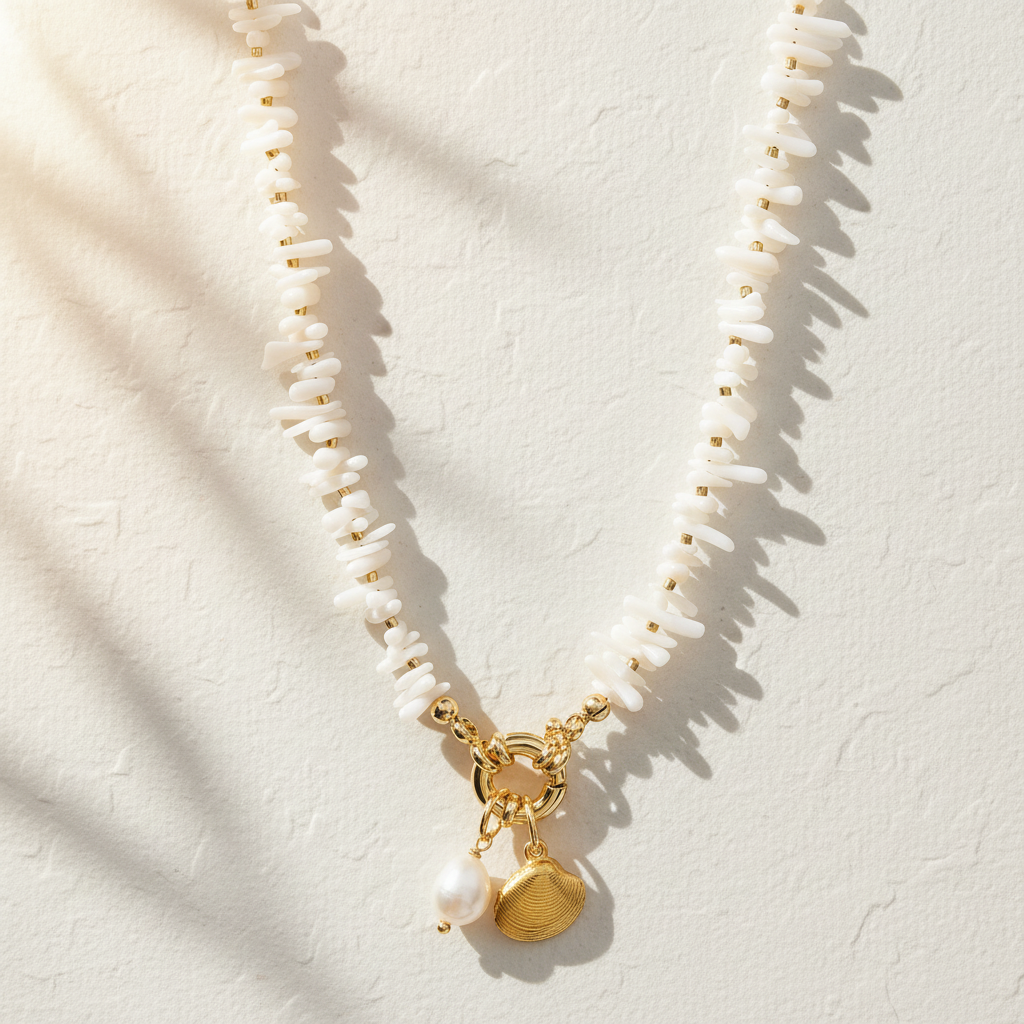 Coastal Shell Pearl Necklace
