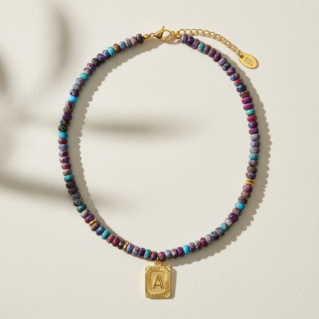 Purple Imperial Jasper Letter Necklace