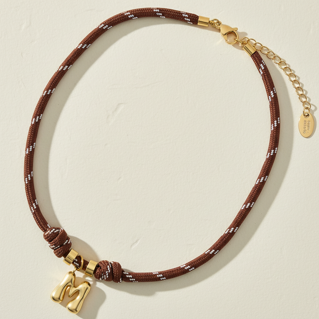 Golden Bubble Letter Rope Necklace