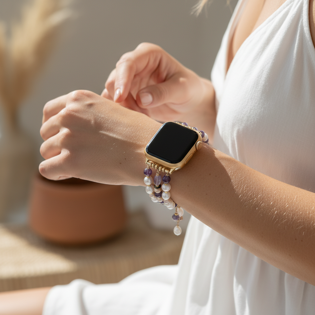 Amethyst Pearl Cluster Stretch Apple Watch Strap