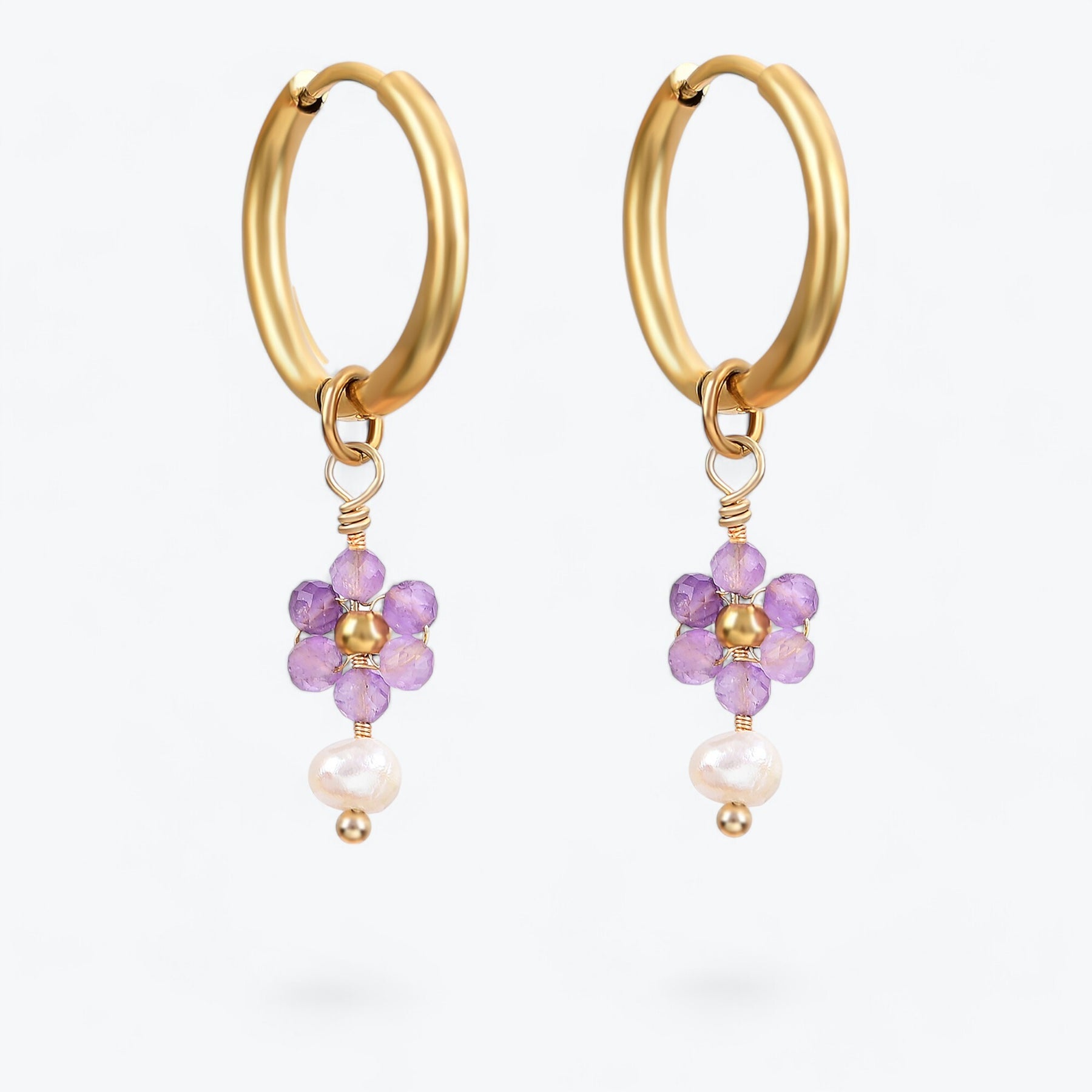 Amethyst Blossom Pearl Hoop Earrings